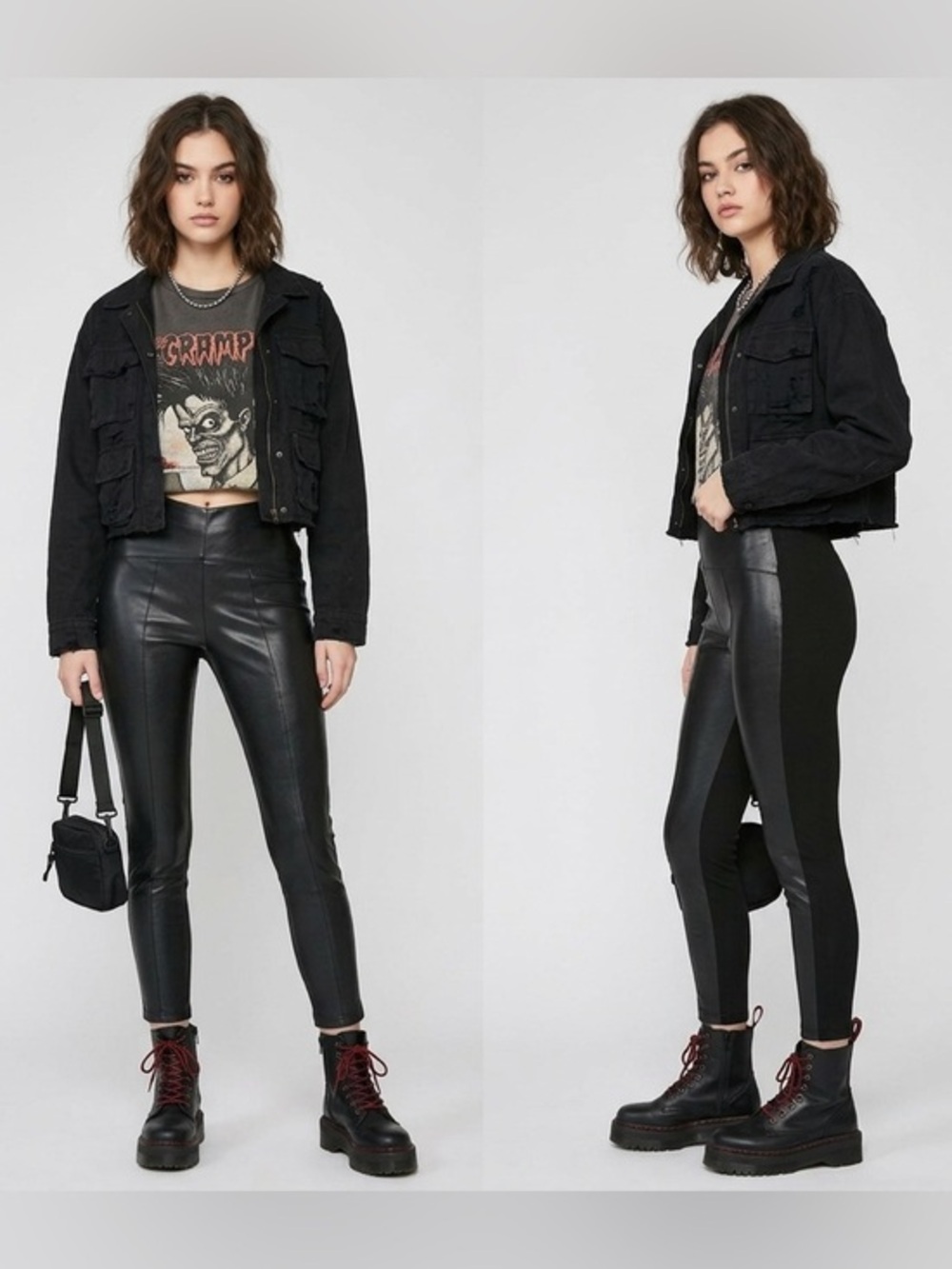 Fate High Waist Faux Leather Ponte Leggings Mixed Media Moto Black Size Small